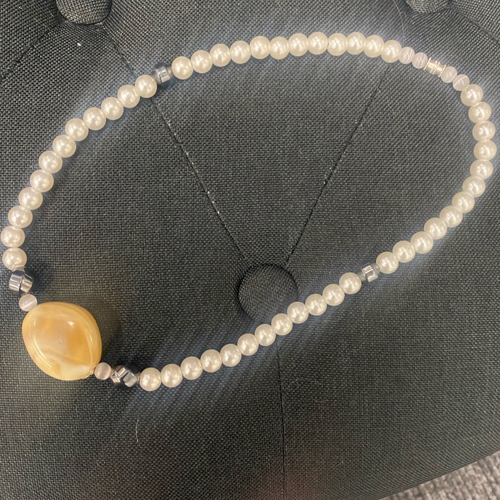 Genuine gemstone 18inch Pearl w/Agate & Jasper necklace